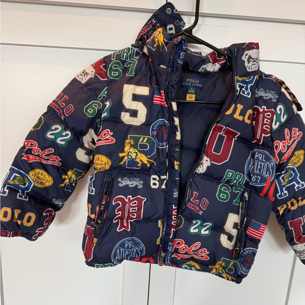 Polo Print Water-Repellent Down Hooded Jacket – Size 5